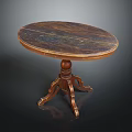 Vintage Wooden Round Table With Three Carved Legs And Smooth Surface