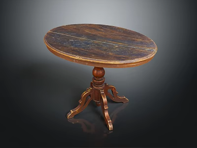 Vintage Wooden Round Table With Three Carved Legs And Smooth Surface 3d model