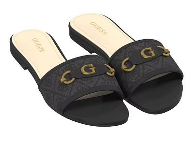 GUESS Women's Black Open Toe Slides With Gold G Buckle And Patterned Upper 3d model GUESS Women's Black Open Toe Slides With Gold G Buckle And Patterned Upper 3d model