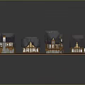 3D Miniature Village Model with Neatly Arranged Small Houses Dark Roofs and Green Ground