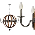 Modern Wooden Frame Metal Arm Chandelier With Candle Shaped Lights And Hanging Chain