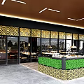 Chinese Style Hotpot Restaurant Interior With Wooden Tables Benches And Red Decorations