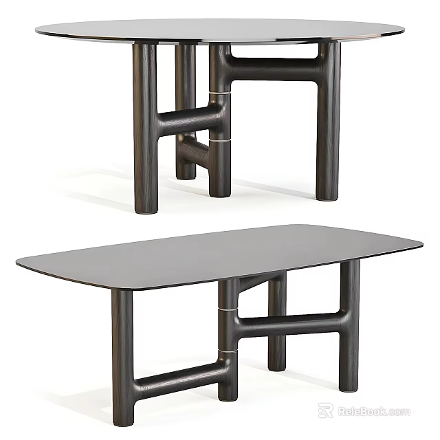 Modern Dining Table Set With Black Geometric Legs And Sleek Rectangular Top 3d model