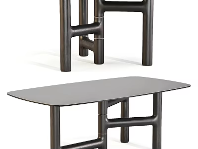Modern Dining Table Set With Black Geometric Legs And Sleek Rectangular Top 3d model