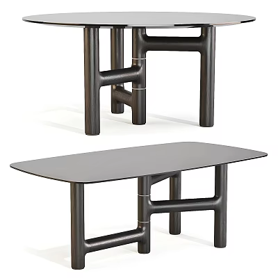 Modern Dining Table Set With Black Geometric Legs And Sleek Rectangular Top 3d model