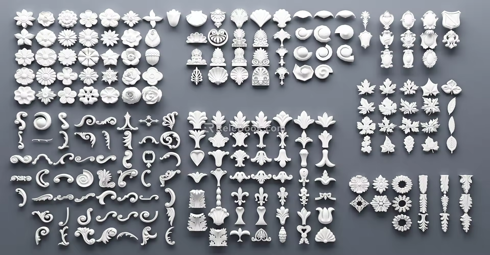 European carved most classical gypsum carved component combination 3d model