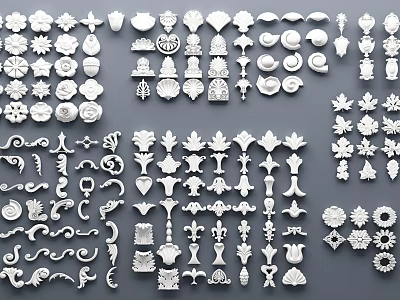 Intricate Carved Decorative Elements With Various Floral And Geometric Designs For Home Decoration 3d model