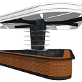 Modern Bar Counter With Wooden Cabinetry Black Countertop And White Curved Overhead Structure