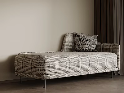Modern Minimalist Chaise Lounge With Houndstooth Pattern Light Wall And Dark Curtains 3d model
