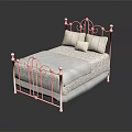 White Iron Bed Frame With Decorative Scrollwork Soft Bed Linens And Pillows 3d model