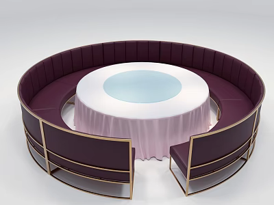 Purple Irregular Shaped Sofa With Gold Frame Circular Table Pink Tablecloth Light Blue Top 3d model