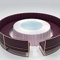 Purple Irregular Shaped Sofa With Gold Frame Circular Table Pink Tablecloth Light Blue Top