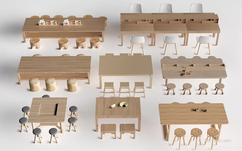 Wooden Table Chair Combinations Modern Stylish Designs For Home Dining Use 3d model 