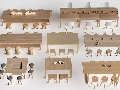 Wooden Table Chair Combinations Modern Stylish Designs For Home Dining Use 3d model