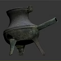 Ancient Intricate Bronze Sculpture With Three Legs Long Spout And Ornate Handles