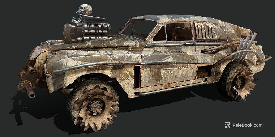 Camouflage Painted Vintage Car With Exposed Engine And Large Off Road Tires 3d model 