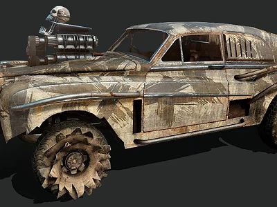 Camouflage Painted Vintage Car With Exposed Engine And Large Off Road Tires 3d model