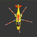 Yellow Rescue Helicopter with Red and White Striped Rotors for Emergency Aerial Missions