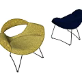 Modern Leisure Chairs With Yellow Blue Upholstery And Curved Metal Legs Design