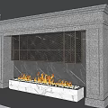 Modern And Traditional Fireplace Designs With Stone Material Striped Panel Grilled Door And Burning Flames