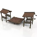Traditional Thatched Roof Wooden Pavilions With Wooden Pillars And Railings