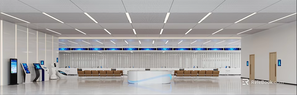 Modern Service Hall With Reception Desk And Seating 3d model 