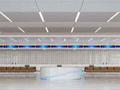 Modern Service Hall With Reception Desk And Seating 3d model