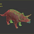 Reddish Brown Triceratops 3D Model with Spiked Back and Orange Horns on Dark Background