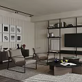 Modern Minimalist Living Room Interior With Sofa Armchairs TV And Shelves