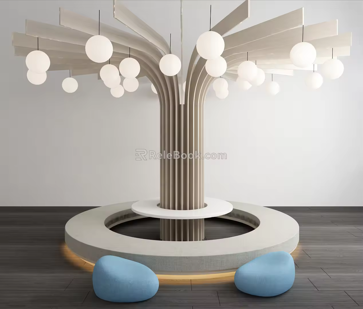 Modern public chair tree pole shape 3d model