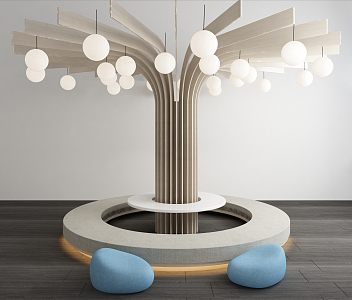 Modern public chair tree pole shape 3d model