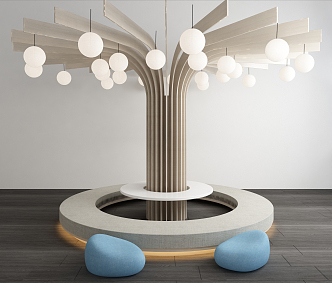 Modern public chair tree pole shape 3d model