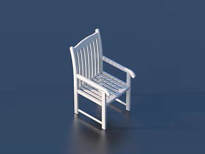 White Wooden Leisure Chair With Armrests Slatted Back Seat And Minimalist Design 3d model