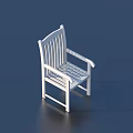 White Wooden Leisure Chair With Armrests Slatted Back Seat And Minimalist Design