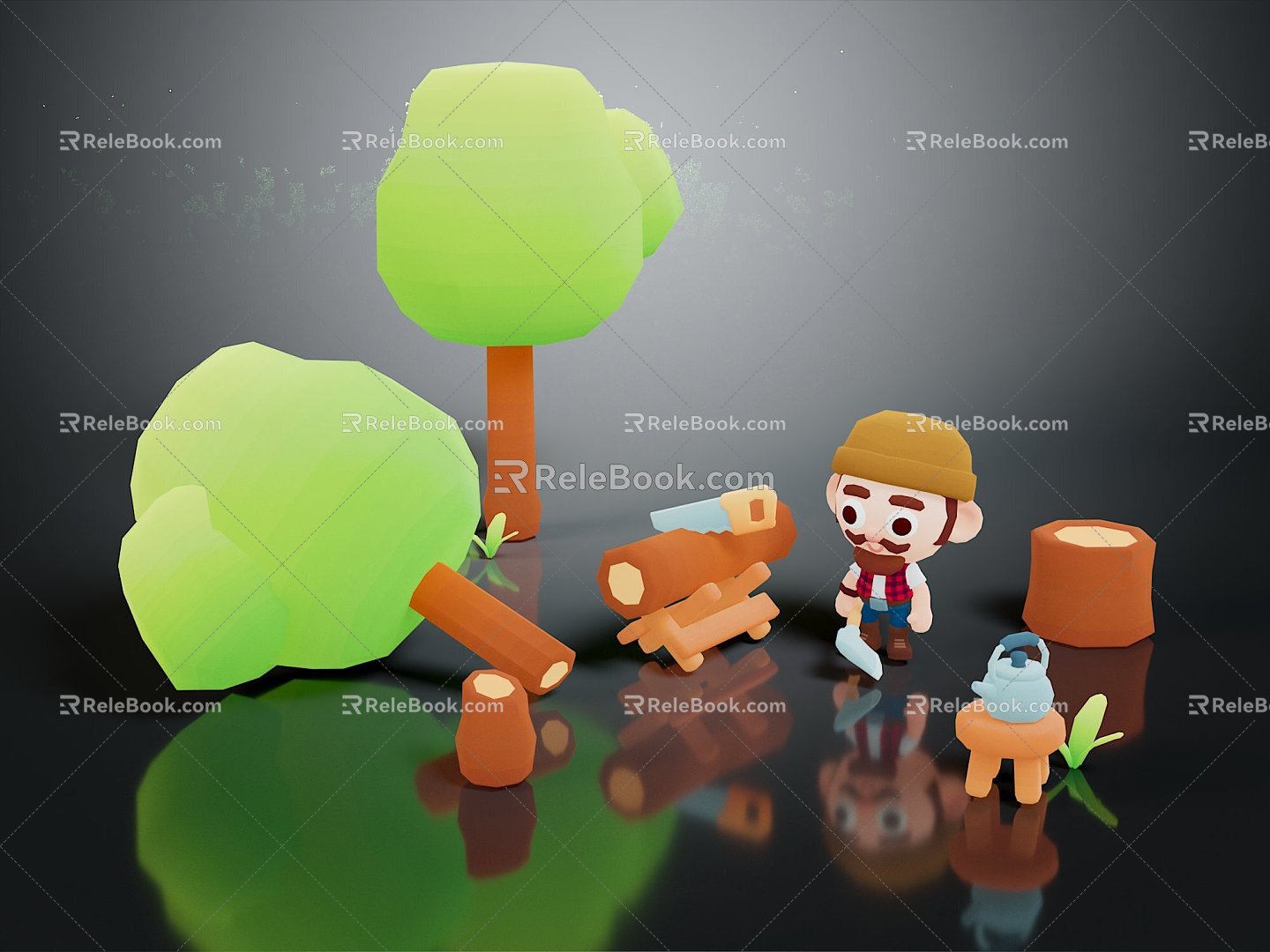 Cartoon Characters Camping Cartoon Forest 3d model