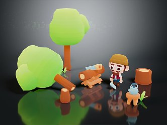 Cartoon Characters Camping Cartoon Forest 3d model