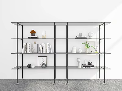 Modern Bookshelf Interior Design With Multiple Shelves Books Decorative Items And Potted Plant 3d model