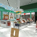 Traditional Old Street Themed Supermarket Department Store With Green Canopy Purple Accents And Customers Shopping
