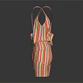 Stylish Red White Yellow Striped Overalls Featuring Adjustable Straps And Casual Short Design