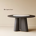 Modern Round Dining Table With Black Frame And Central Marble Top 3d model