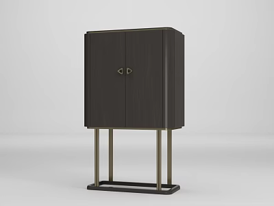 Modern Dark Wood Wine Cabinet With Double Doors And Metal Legs Design 3d model