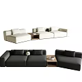 Modern Sectional Sofa White and Black Modular Design with Coffee Table and Decorative Pillows 3d model