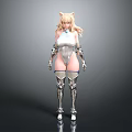 3D Fantasy Character With Cat Ears Blonde Long Hair Silver Armor And White Top