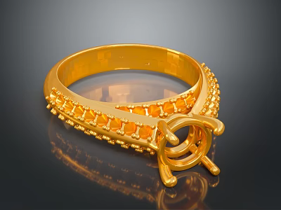 Elegant Gold Fashion Ring With Orange Gemstones And Intricate Decorative Setting 3d model