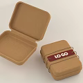 Open And Closed Paper Lunch Boxes With Red Strap And Logo Design