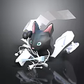 Black Cat With Blue Eyes Surrounded By White Geometric Fragments On Black Background With Reflection