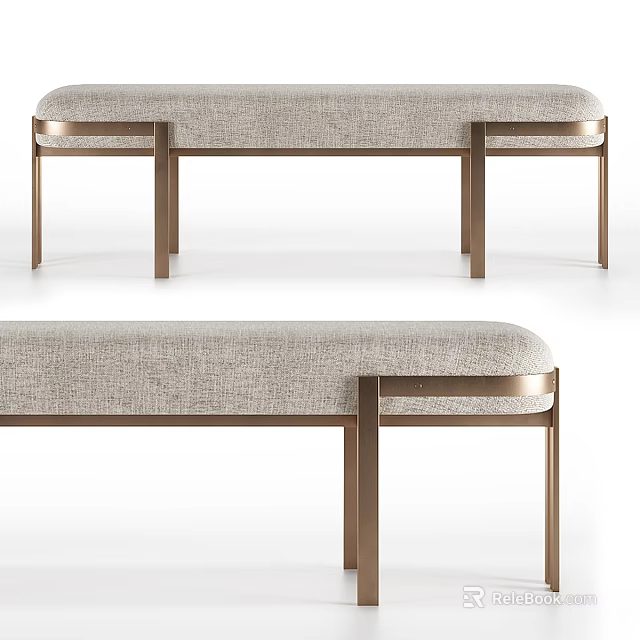 Elegant Modern Sofa Bench With Linen Upholstery And Brass Metal Frame 3d model 
