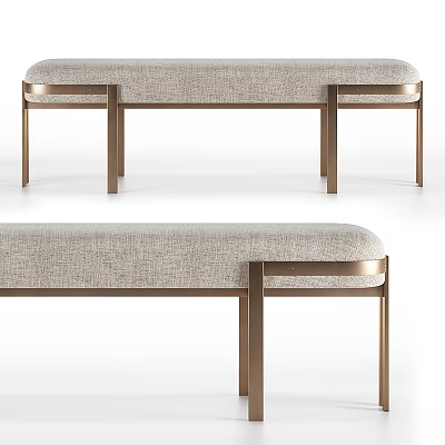 Elegant Modern Sofa Bench With Linen Upholstery And Brass Metal Frame 3d model