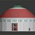 Scenic View Of Dome Building With Red Roof Green Top White Walls And Arched Windows