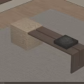 Modern Wooden Stool With Marble Top Placed On Beige Rug Interior Design